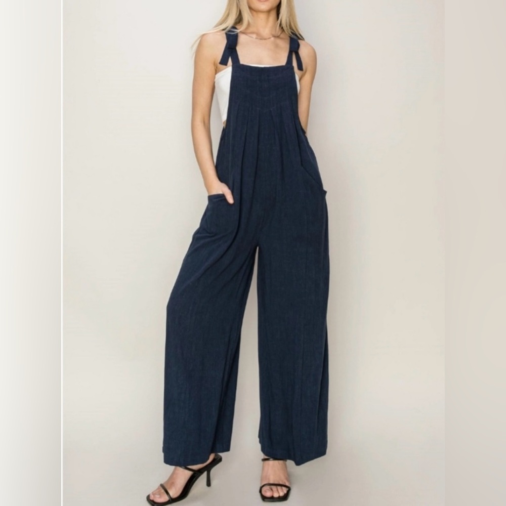 ❤️ NWT BOHO CHIC LINEN BLEND JUMPSUIT SIZE MEDIUM NAVY